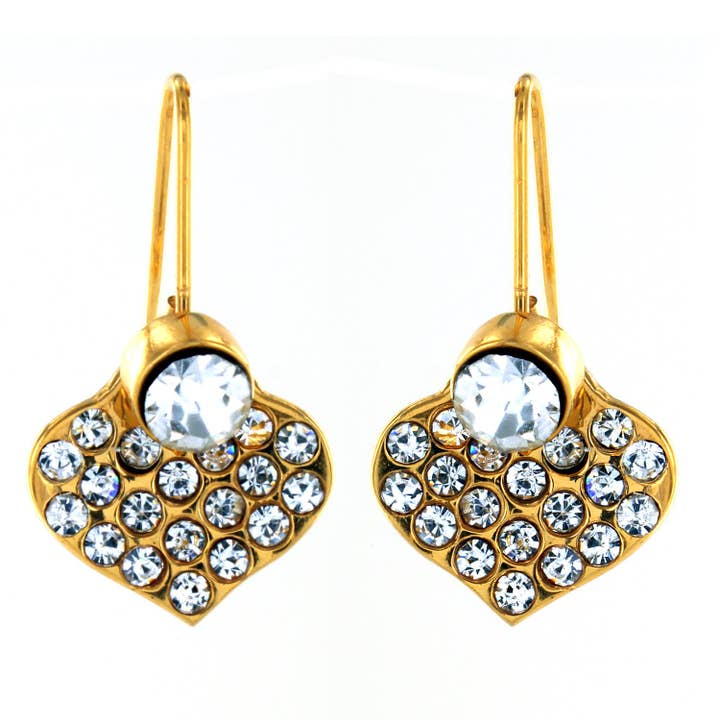 Crystal Heart Dangling Gold Plated Earrings for wholesale by West Coast Jewelry