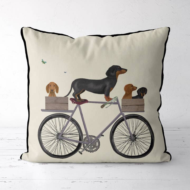FabFunky Ltd - Wholesale Throw/Decorative Pillow - Dachshunds on Bicycle Dog Gift pillow or outdoor cushion1