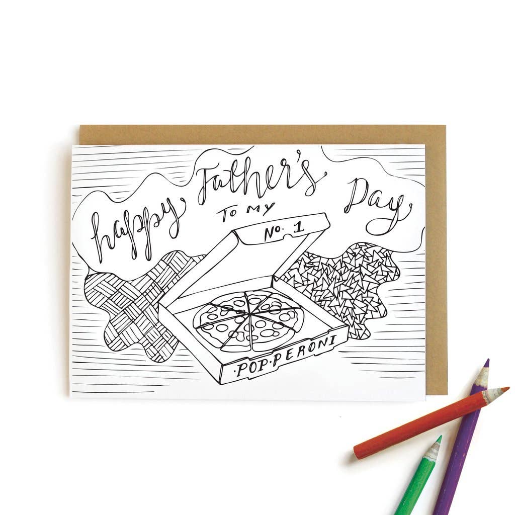 Wild Ink Press - Wholesale Father's Day Card - Pizza Dad Card | Kids Coloring Cards0