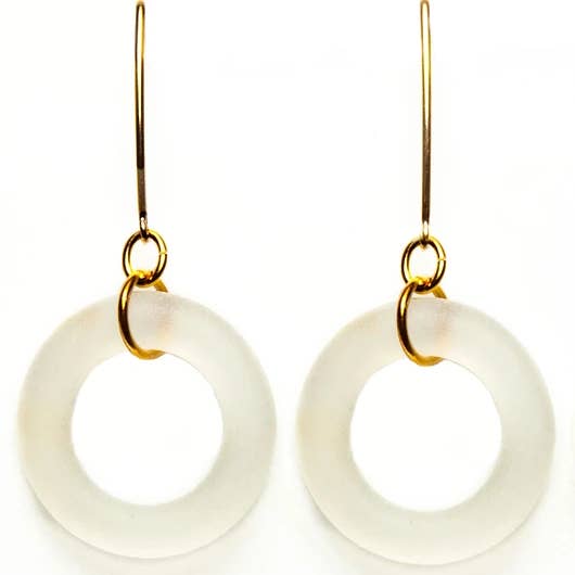 Smart Glass Recycled Jewelry - Wholesale Dangle earrings - GOLD SEAGLASS STYLE BOOMERANG EARRINGS4