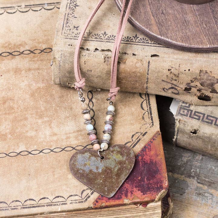 Light Wide Heart with Beads Necklace for wholesale by ReLoved by Honey and Me featuring Simply Saguaro