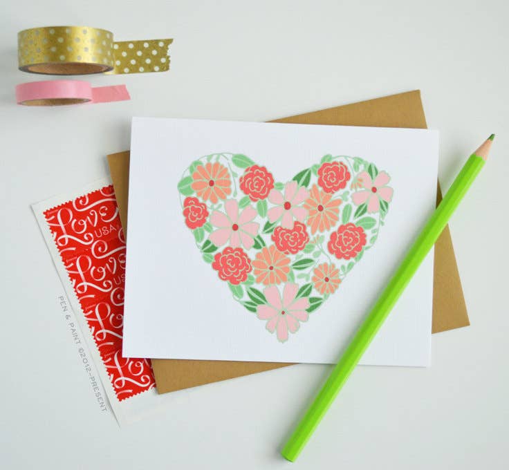 Pen & Paint - Wholesale Valentine's Day Card - Valentine Floral Heart Card, Valentine, Galentine1