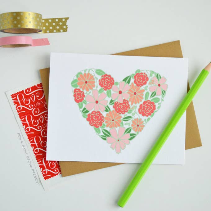 Pen & Paint - Wholesale Valentine's Day Card - Valentine Floral Heart Card, Valentine, Galentine1