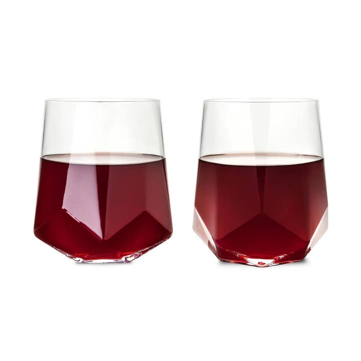 Viski - Wholesale Wine Glass - Senecaâ„¢ Faceted Crystal Wine Glasses - Set of 2