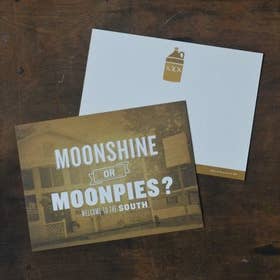 SOUTHERN FRIED DESIGN BARN - Wholesale Everyday Greeting Card - Moonshine or Moonpies? Welcome to the South - Greeting Card