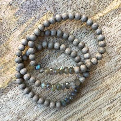 Labradorite and Gray Wood Layering Bracelet for wholesale by Ronnie M