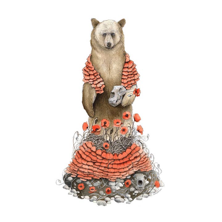 5"x 7" Bear and the Poppies Print for wholesale by Polanshek of the Hills