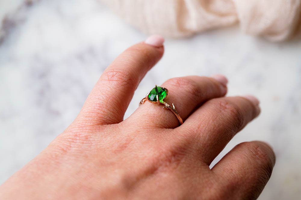 Wander + Lust Jewelry - Wholesale Single Stone/Solitaire Ring - Emerald Green Ring in Rose Gold4