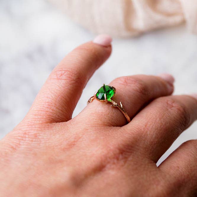 Wander + Lust Jewelry - Wholesale Single Stone/Solitaire Ring - Emerald Green Ring in Rose Gold4