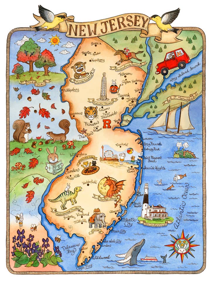 Impression cartographique du New Jersey 11 po x 14 po pour la vente par SepiaLepus Illustration