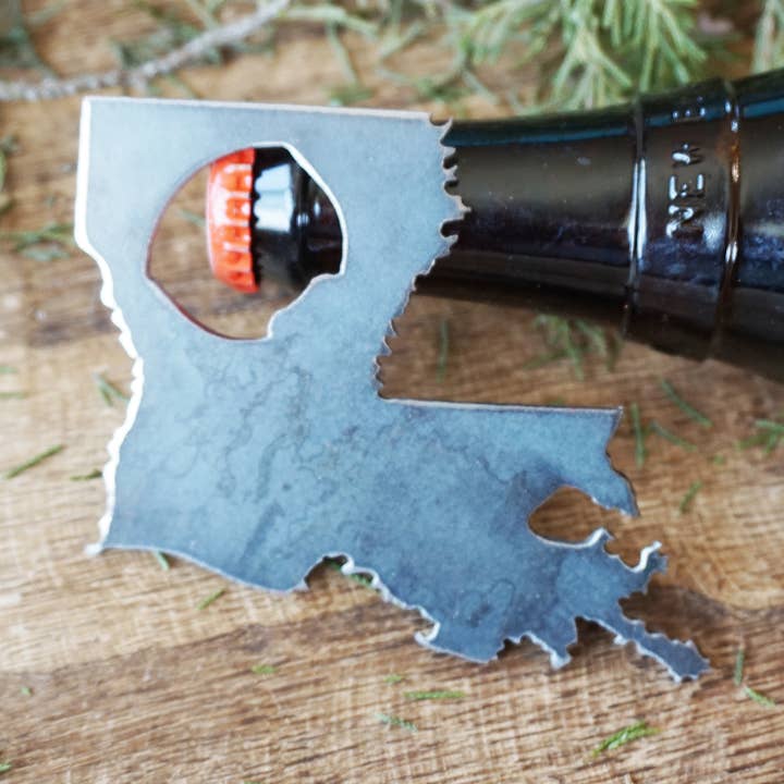 Louisiana State Bottle Opener made from recycled Raw Steel for wholesale by BE Creations & Designs, Inc.