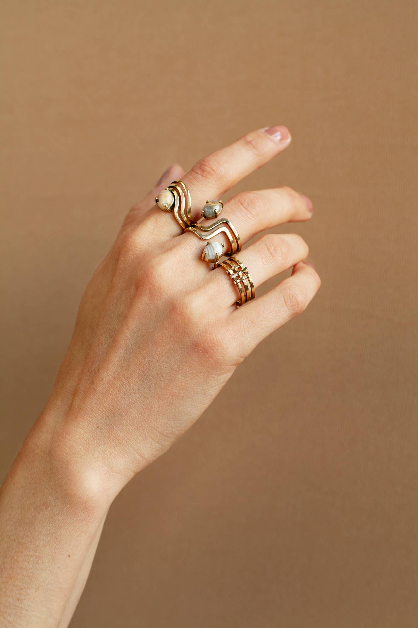 Lindsay Lewis - Wholesale Band/Stacked Ring - Crosshatch Ring - Brass1