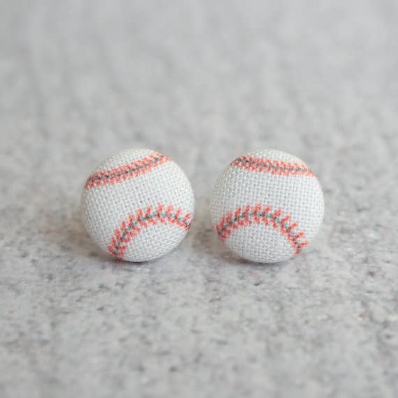 Rachel O's - Wholesale Stud/Post Earrings - Baseball Fabric Button Earrings