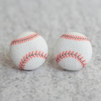 Baseball Fabric Button Earrings for wholesale by Rachel O's