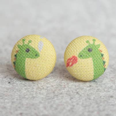 Dragons Fabric Button Earrings for wholesale by Rachel O's