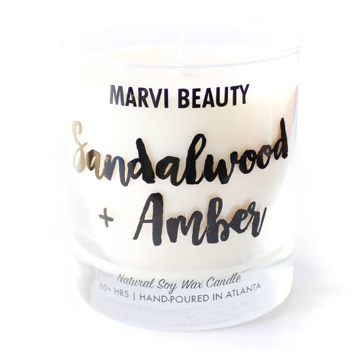 Bougie en bois de santal+ambre cire de soja pour la vente par Marvi Beauty