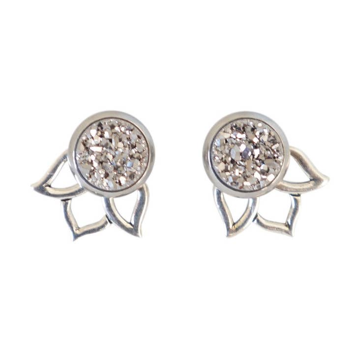 Small Silver Plated 3-in-1 Lotus Ear Jacket for wholesale by Carolyn Hearn Designs