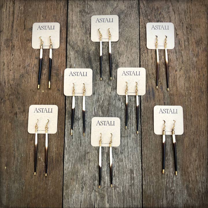 ASTALI - Wholesale Dangle Earrings - Porcupine Quill Earrings - Short, Black/Brown & Ivory, Brass4