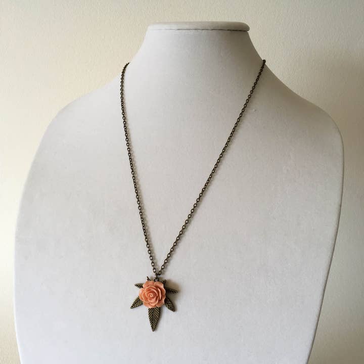 Smokies Toke Couture - Wholesale Pendant/Charm Necklace - Cannabis Rose Weed Necklace - Bronze Coral Marijuana Stoner1