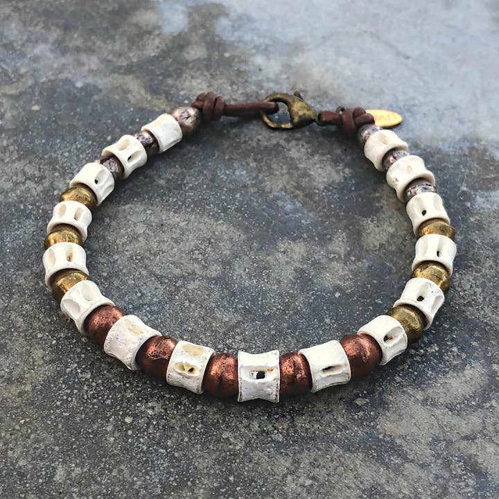 Fish Vertebrae Bracelet - White Bones & Brass/Silver/Copper for wholesale by ASTALI