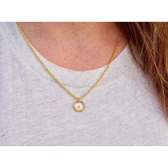 The Pretty Pickle - Wholesale Pendant/Charm Necklace - Hexagon Gold Plated Mustard Seed Necklace