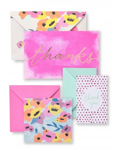 Ensemble de cartes de remerciement et de notes de coquelicot rose pour la vente par Mara-Mi