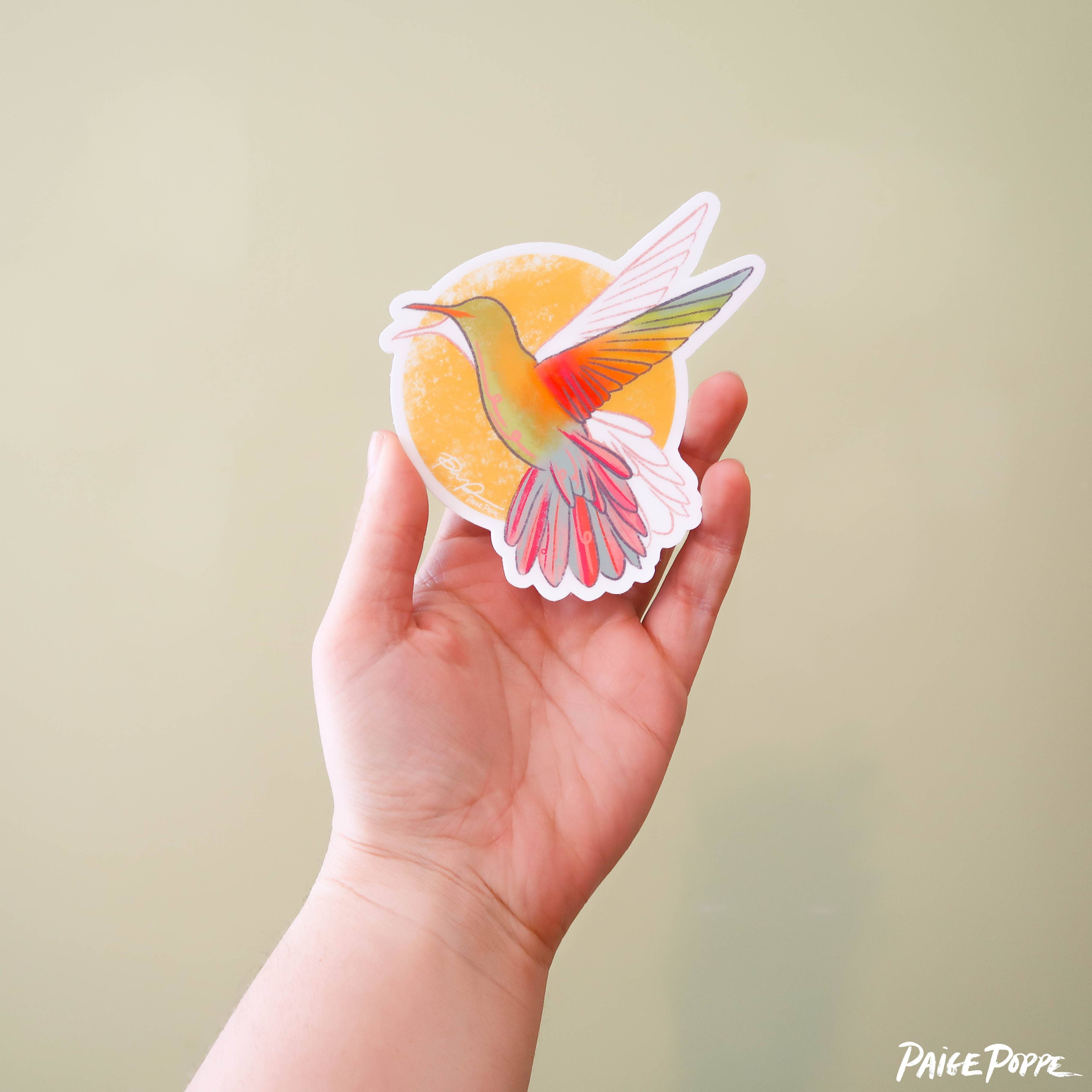 Paige Poppe Art - Wholesale Sticker - "Sunshine Hummingbird" Sticker1