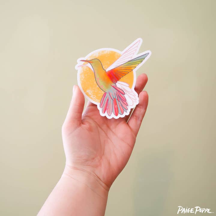 Paige Poppe Art - Wholesale Sticker - "Sunshine Hummingbird" Sticker1