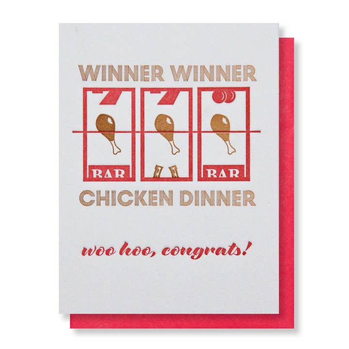 Chicken Dinner Congratulations Letterpress Card for wholesale by Kiss and Punch