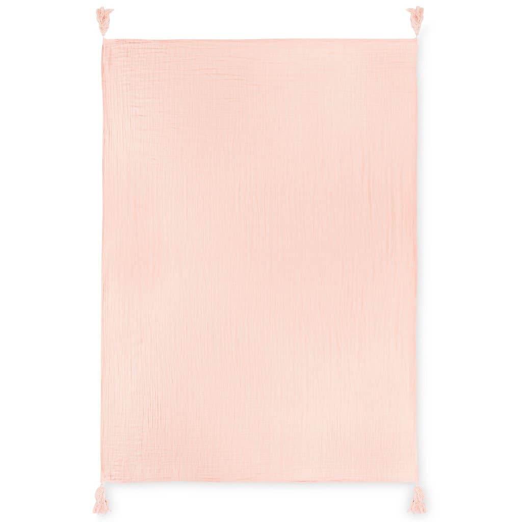 Modern Burlap - Wholesale Throw Blanket - Organic Cotton Muslin XL Throw Blanket - Dusty Pink Tassels1