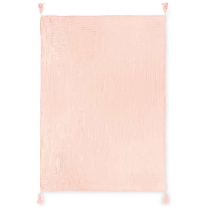 Modern Burlap - Wholesale Throw Blanket - Organic Cotton Muslin XL Throw Blanket - Dusty Pink Tassels1