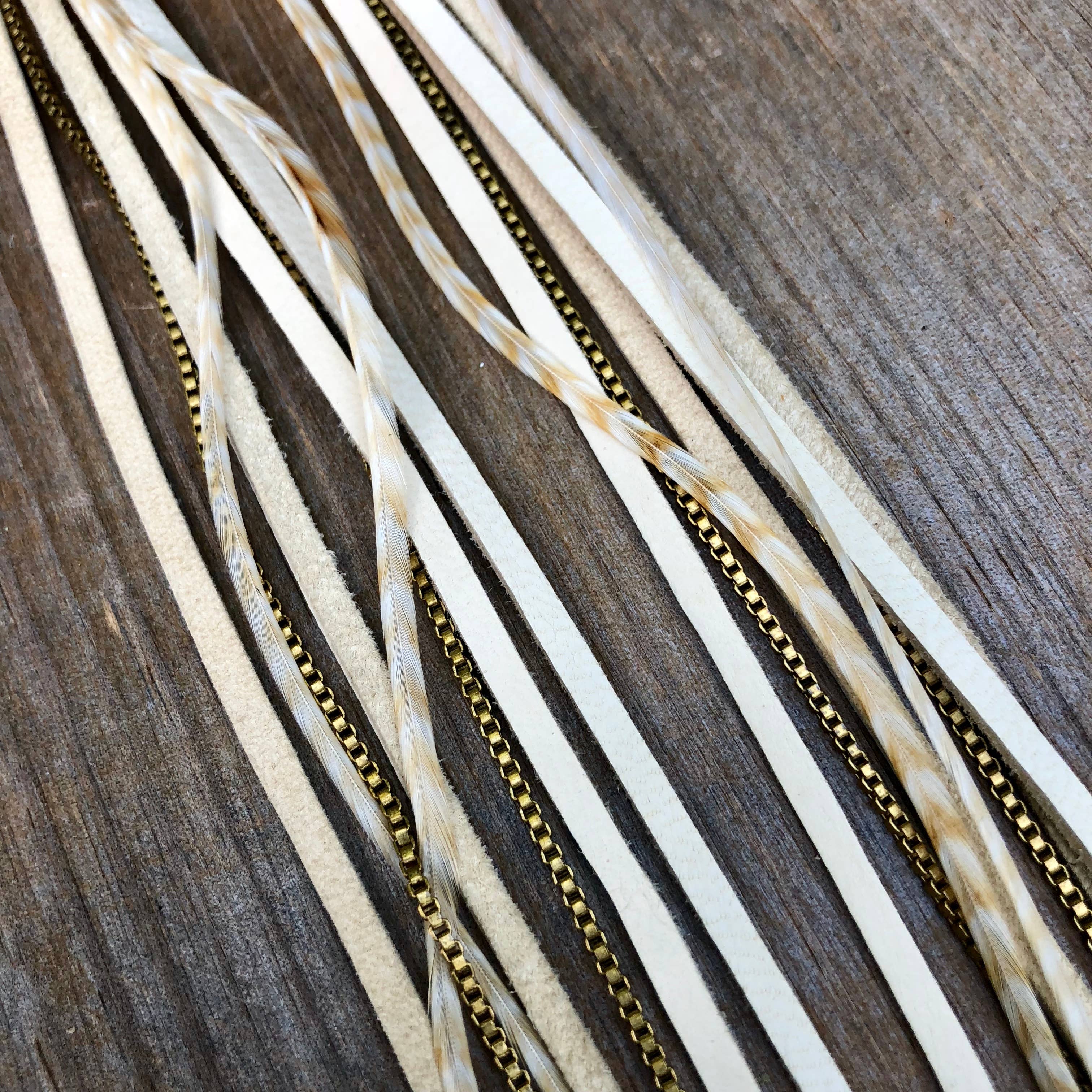 ASTALI - Wholesale Tassel Earrings - Leather & Feather Long Earring - Cream & Blonde Stripe, Boho3