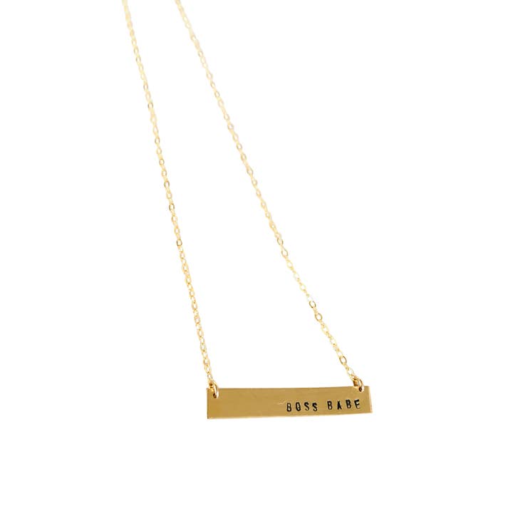 Stamped Bar Necklace Boss Babe for wholesale by Lux + Luca Jewelry Co.