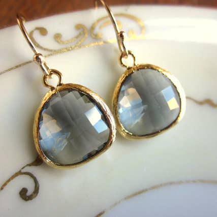 Charcoal Gray Earrings Gold - 14k Gold Filled Earwires for wholesale by Laalee Jewelry