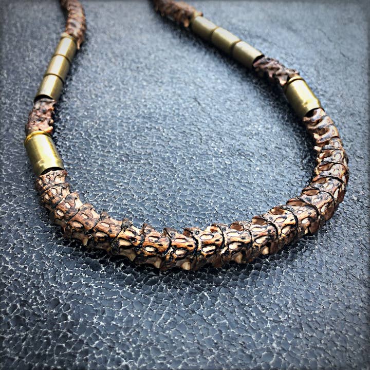 ASTALI - Wholesale Beaded/Pearl Necklace - Snake Vertebrae & Bullet Long Necklace, African Snake Bones2