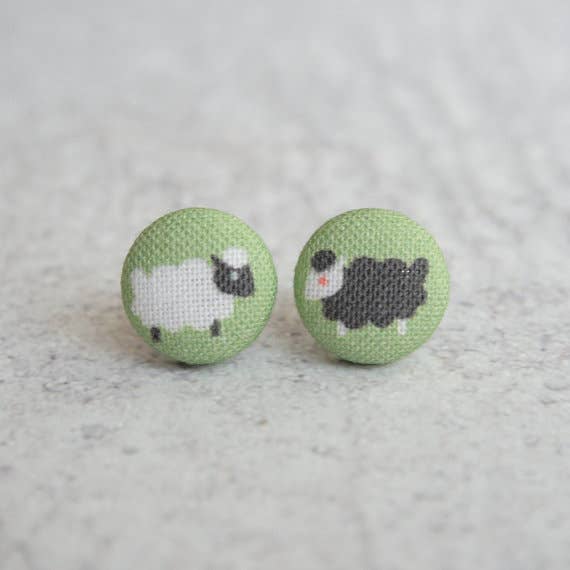 Rachel O's - Wholesale Stud/Post Earrings - Two Sheep Fabric Button Earrings