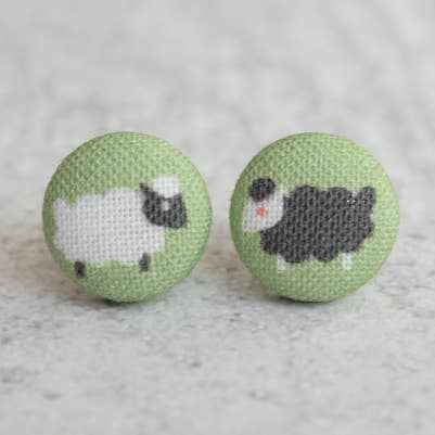 Two Sheep Fabric Button Earrings for wholesale by Rachel O's