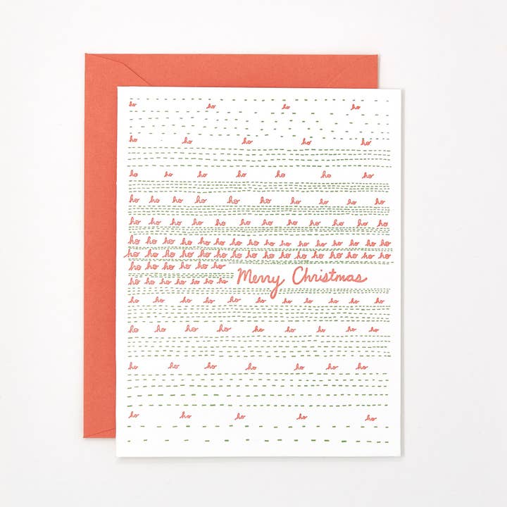 Ho Ho Ho Christmas Letterpress Card - Handprinted - Greeting for wholesale by Helen Edna