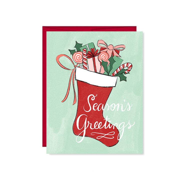Christmas Card, Season's Greetings, Happy Holidays Stocking for wholesale by Pen & Paint