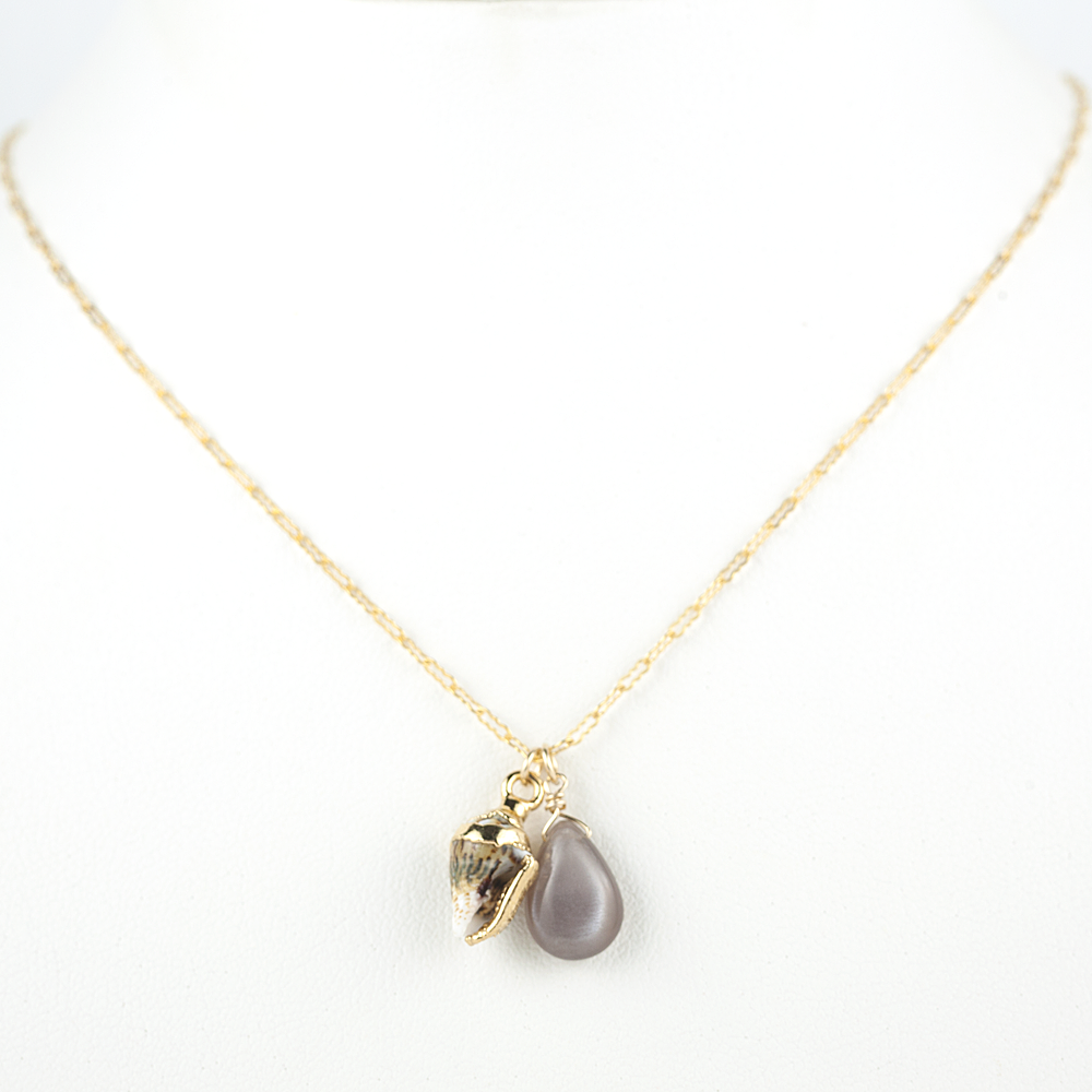 Midori Jewelry Hawaii - Wholesale Pendant/Charm Necklace - 24k gold dipped shell & chocolate moonstone necklace1