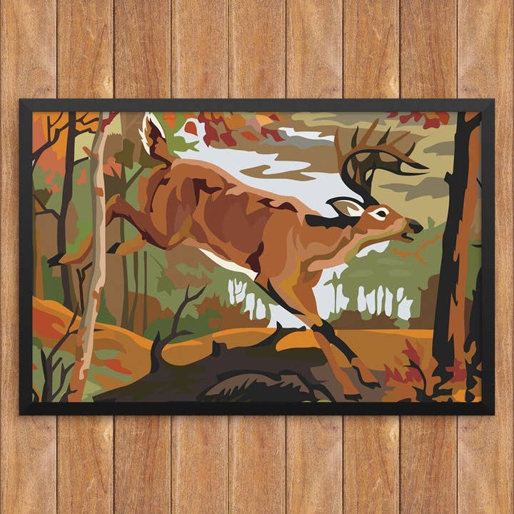 11'' x 14'' Paint By Number Style Leaping Deer Print for wholesale by Fridgedoor