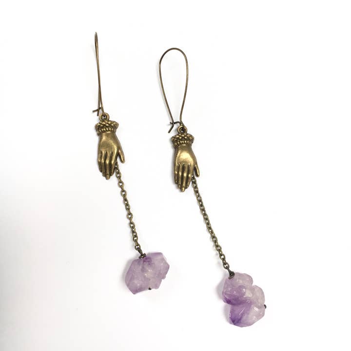 Hands On Amethyst Earrings for wholesale by Odyssey & Oddities