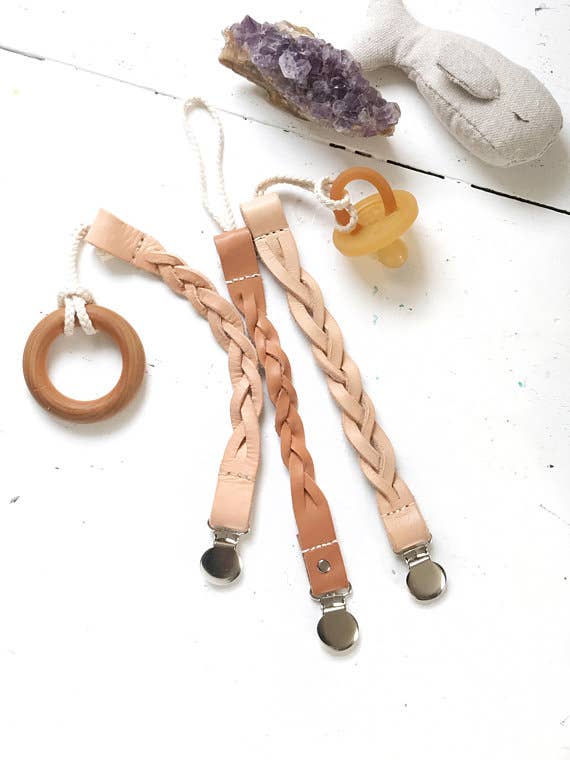 Boho Leather Paci Clip for wholesale by The Bird & Elephant