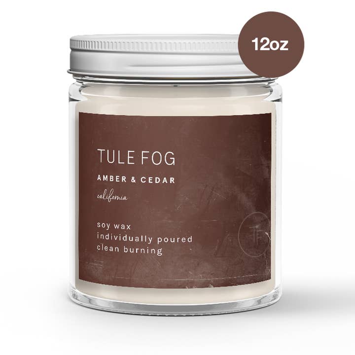 Bougie de soja Ambre+cèdre 12 oz pour la vente par Tule Fog Candles