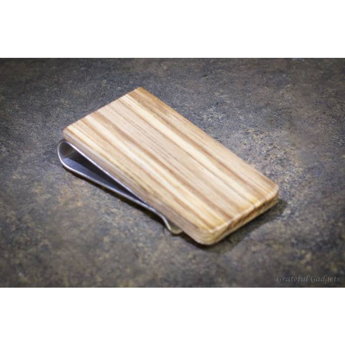 Zebra Wood Money Clip for wholesale by Grateful Gadgets