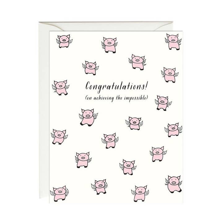When Pigs Fly Congratulations Card for wholesale by Paula & Waffle