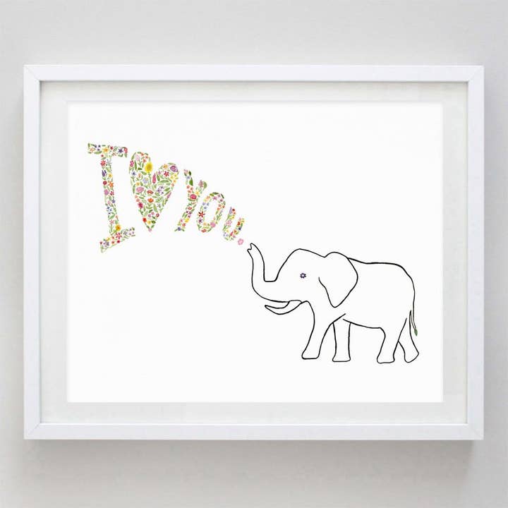 Elephant I Love You Floral Watercolor Print for wholesale by Carly Rae Studio