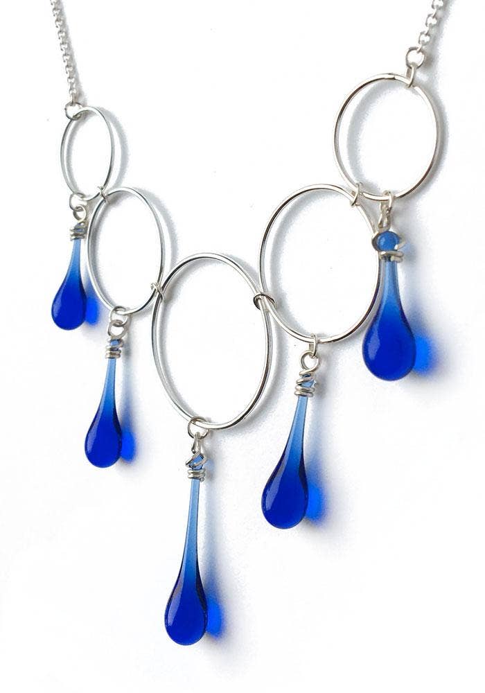 Sundrop Jewelry - Wholesale Pendant/Charm Necklace - Cassiopeia Necklace with Glass Teardrops and Silver Circles5