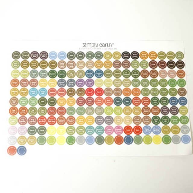 Simply Earth - Wholesale Essential Oil - Essential Oil Bottle Cap Sticker Sheet
