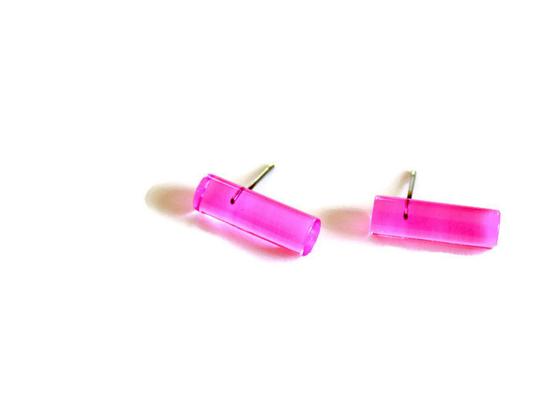 Leetie Lovendale - Wholesale Stud/Post Earrings - Hot Pink Mini Lucite Stick Stud Earrings0